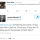 Screenshot of James Woods saying that he’ll follow anyone who libels him to the bowels of Hell (Hollywood Reporter/Twitter)